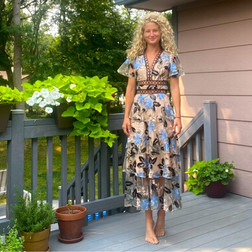 Red Dress Boutique Ever After Tiered floral sequin dress